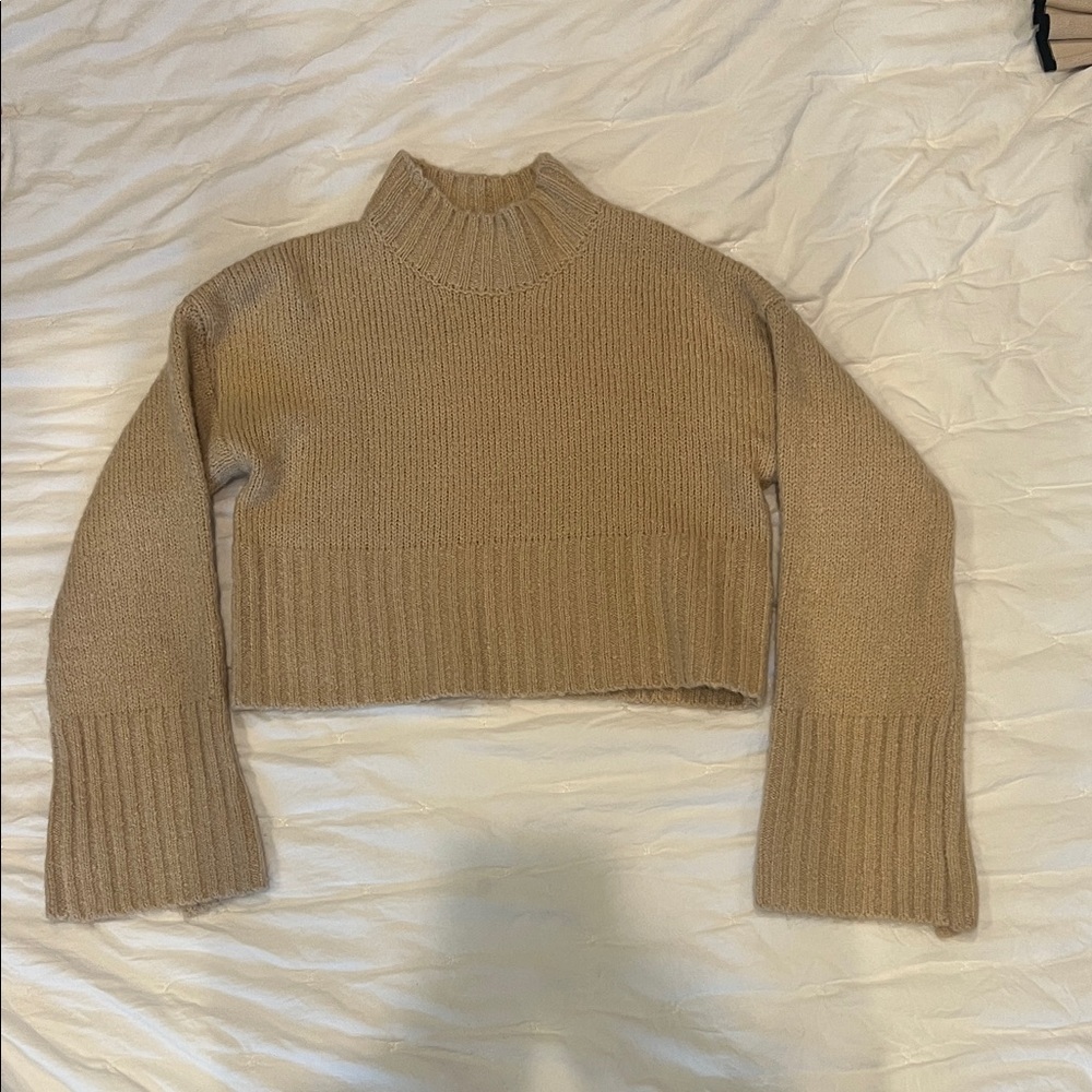 Papermoon Cropped Turtleneck Sweater - Camel
